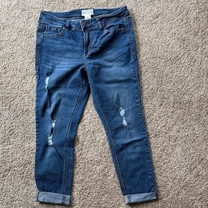 For The Republic Dark Blue Distressed Ankle Jeans